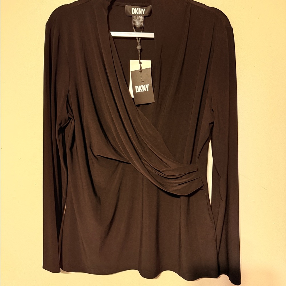 DKNY Women's Elegant Black Drape Blouse